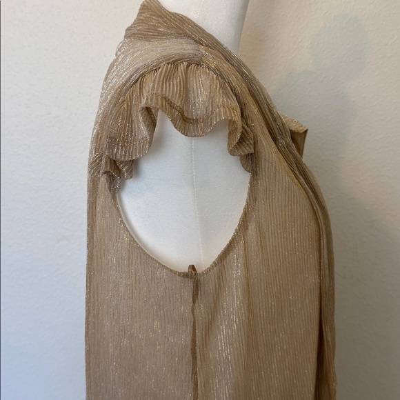 Draper James Gold Button Down Blouse with Bow Detail and Ruffle Cap Sleeves - Picture 5 of 7